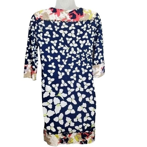 Diane von Furstenberg Women Floral 100% Silk Tunic Shift Dress SZ 2 Navy White - Picture 3 of 10